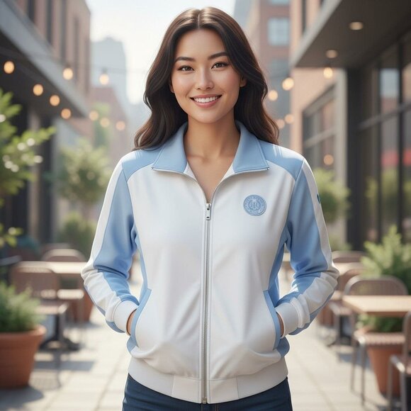 Lauren Active Womens White & Blue Track Jacket XL Cotton Polyester Blend - Picture 1 of 13